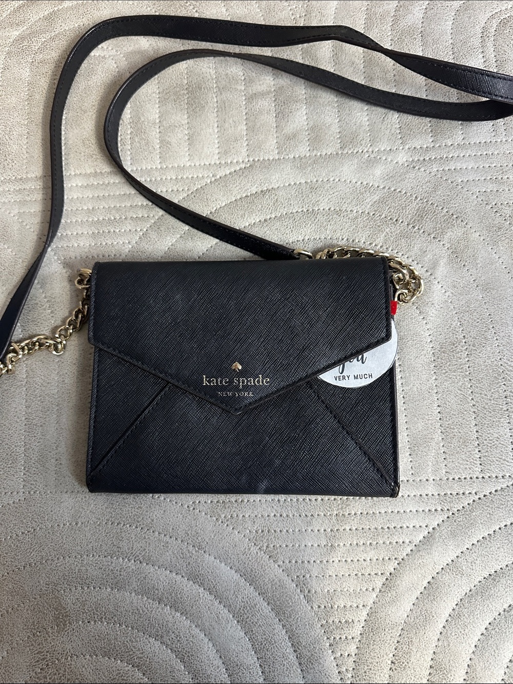 kate spade Black Leather Envelope Crossbody with Gold Chain